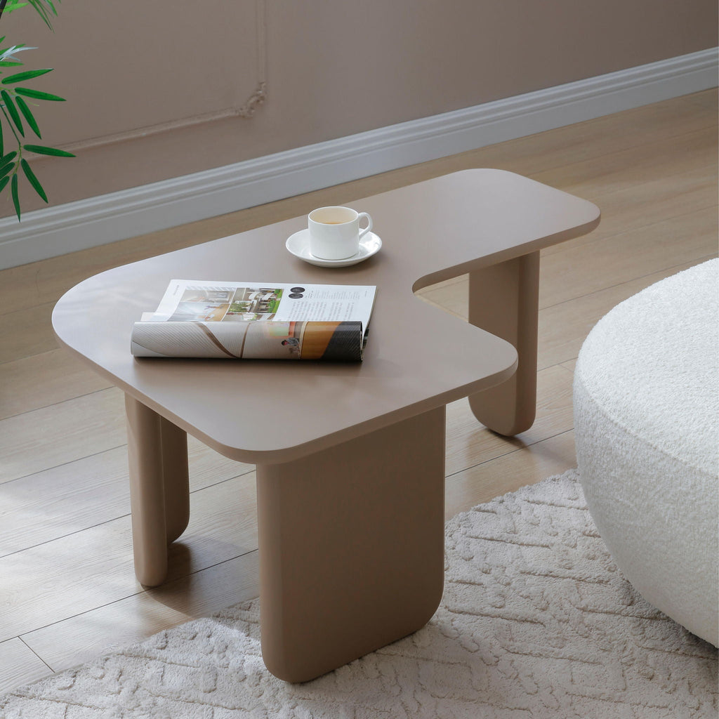 L-Shape Coffee Table with Modular Nesting Design - White or Dark Brown
