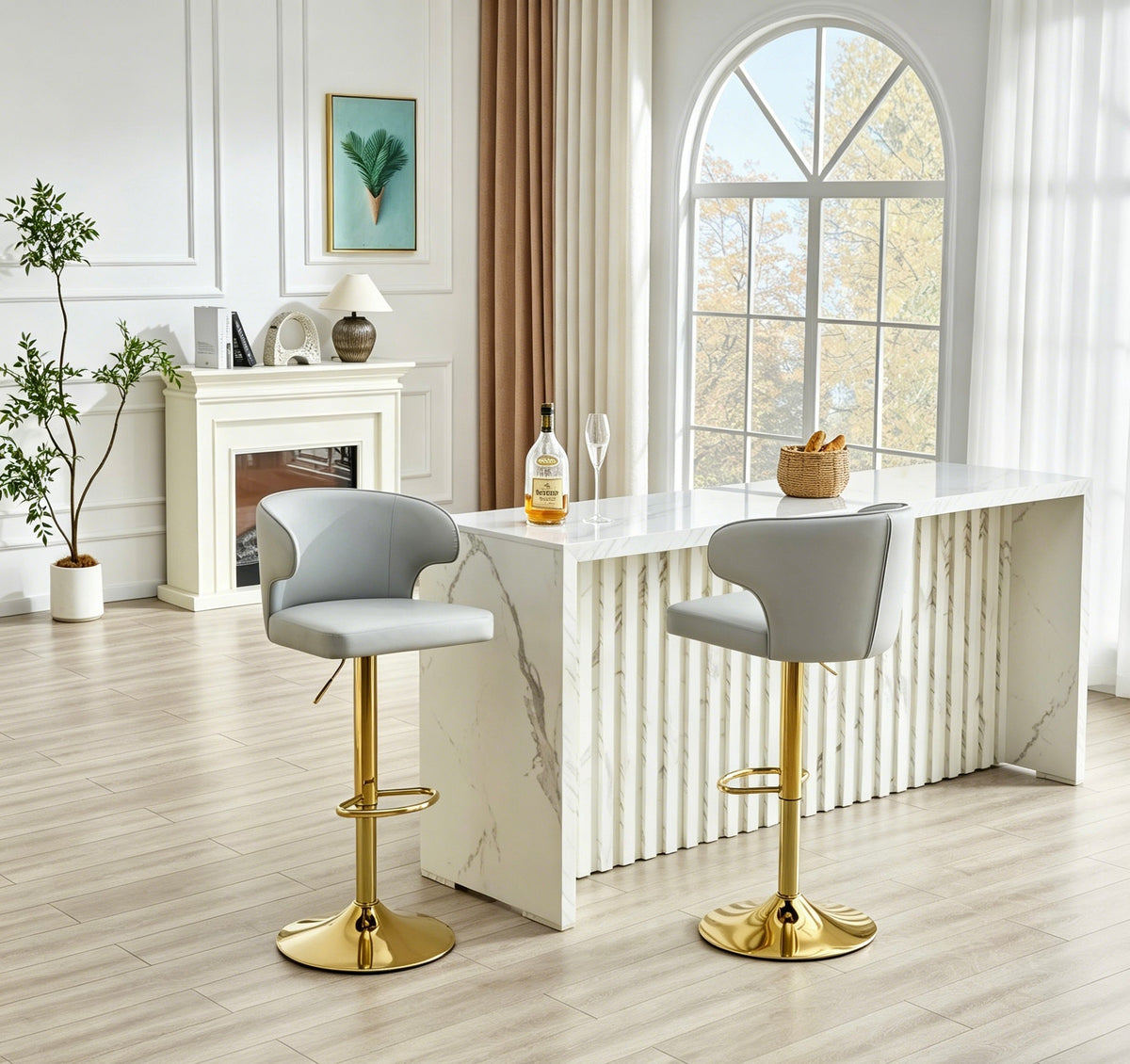 Modern Rotating Adjustable Bar Chair Set with 360° Swivel - Grey