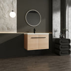 Bathroom Vanity Set with Resin Countertop Sink and 2 Doors - Light Brown Oak