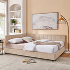 Mid-Century Storage Upholstered Tufted Bed Frame with Backrest and Armrests - Multiple Colors