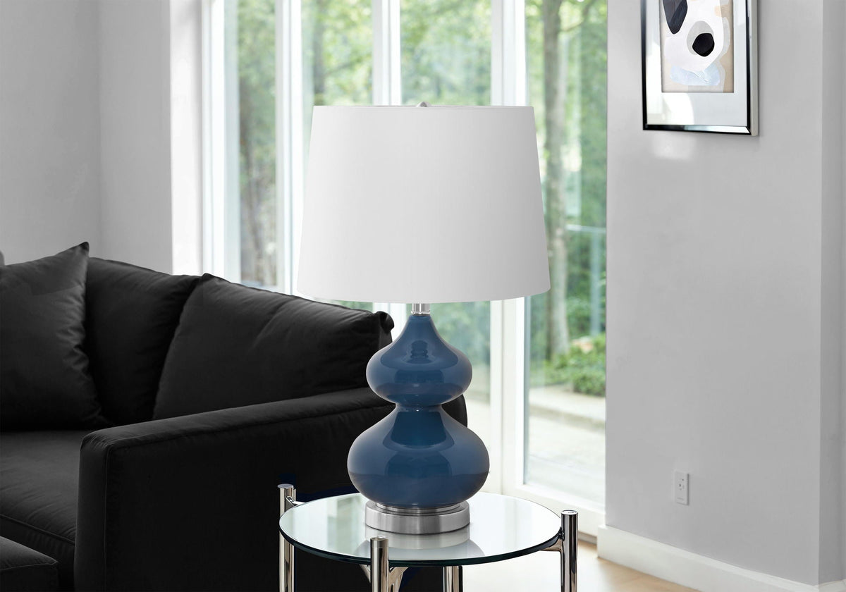 Contemporary Glass Table Lamp with Fabric Shade - Blue or Dark Green