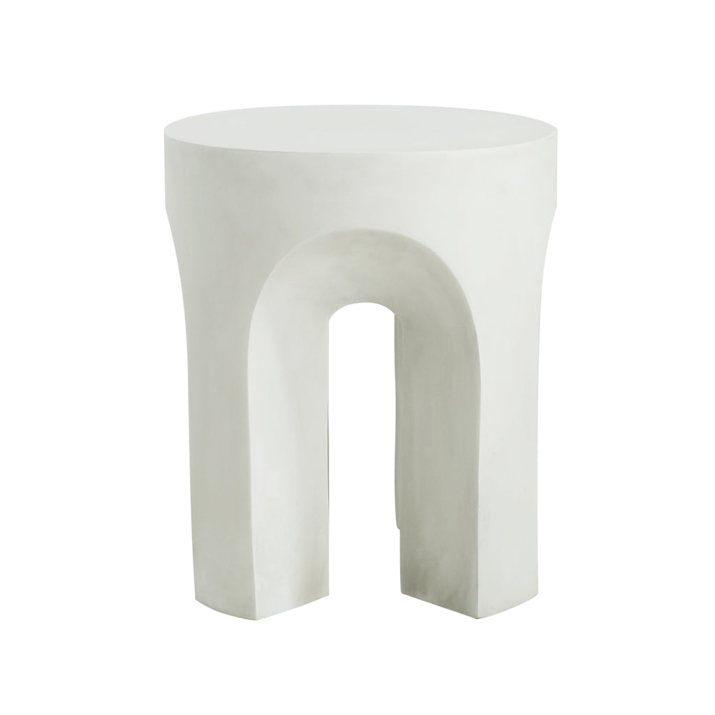 Outdoor Round Top Side Table with Lightweight Concrete Construction - Antique White