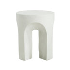 Outdoor Round Top Side Table with Lightweight Concrete Construction - Antique White