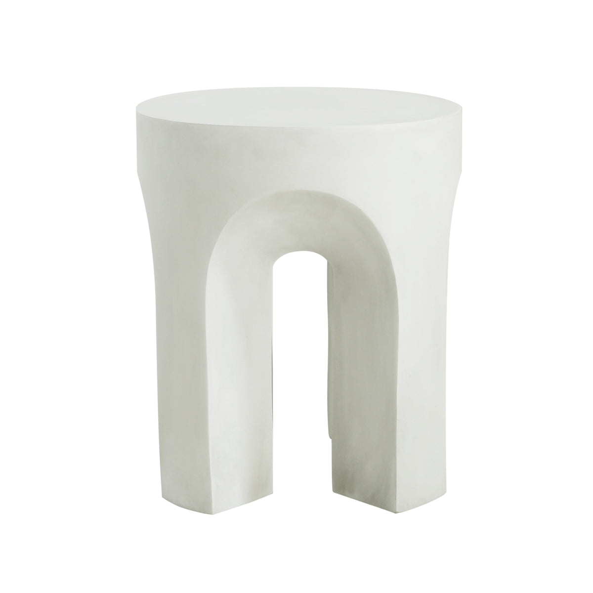 Outdoor Round Top Side Table with Lightweight Concrete Construction - Antique White