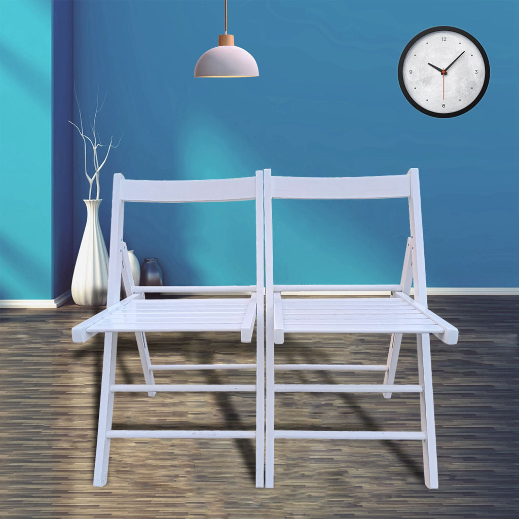 White Folding Chair Set with Foldable Design - Solid Wood