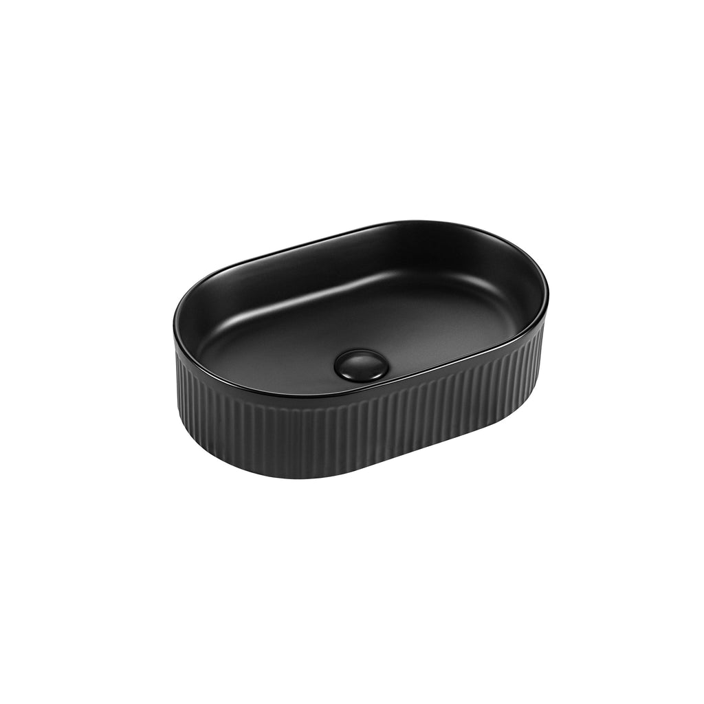Integrated Oval Bathroom Sink with Glossy Black Ceramic Finish