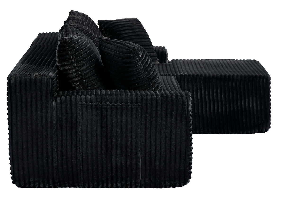 Black Corduroy L Shaped Sectional Sofa with Right Chaise - 94 Inch