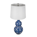 Blue and White Ceramic Vase Table Lamp with White Linen Shade - 25.7" High