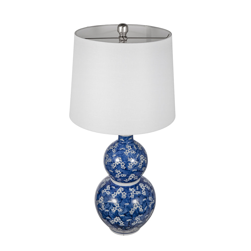 Blue and White Ceramic Vase Table Lamp with White Linen Shade - 25.7" High