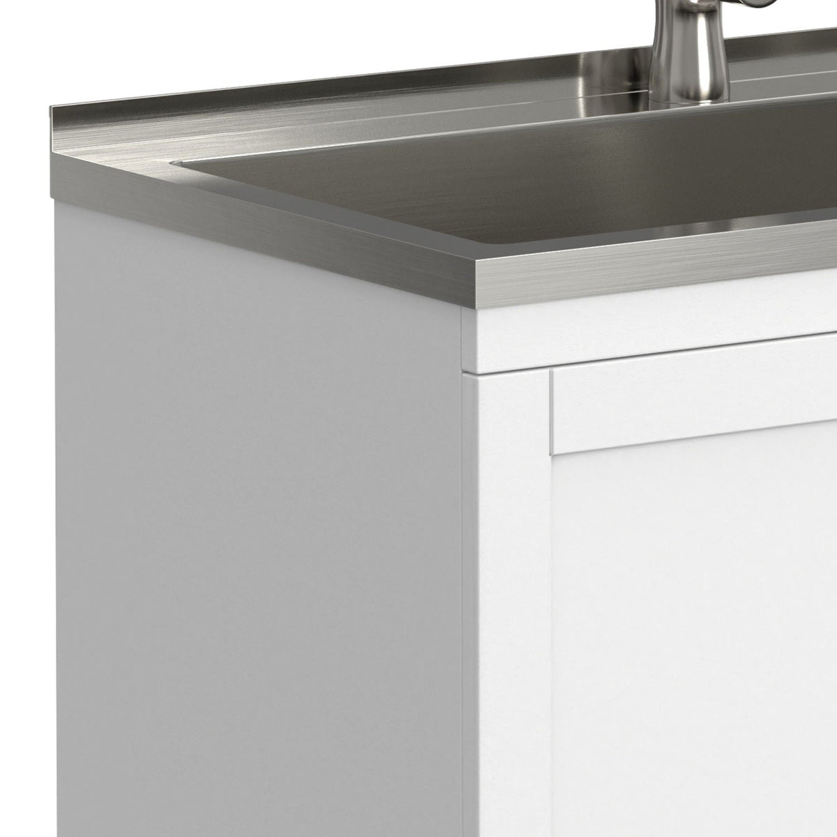 Deluxe Laundry Cabinet with Pull-Out Faucet and Stainless Steel Sink - White
