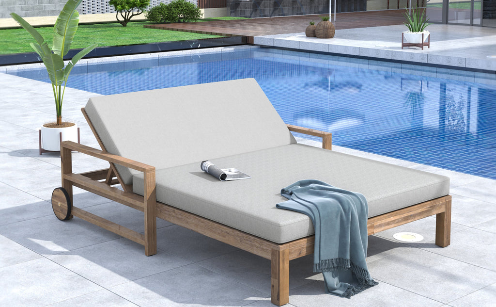 TREXM Farmhouse Wooden Outdoor Sunbed for 2 People