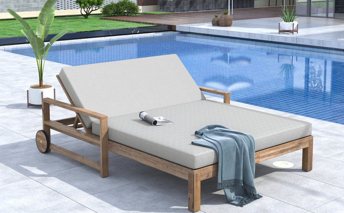TREXM Farmhouse Wooden Outdoor Sunbed for 2 People