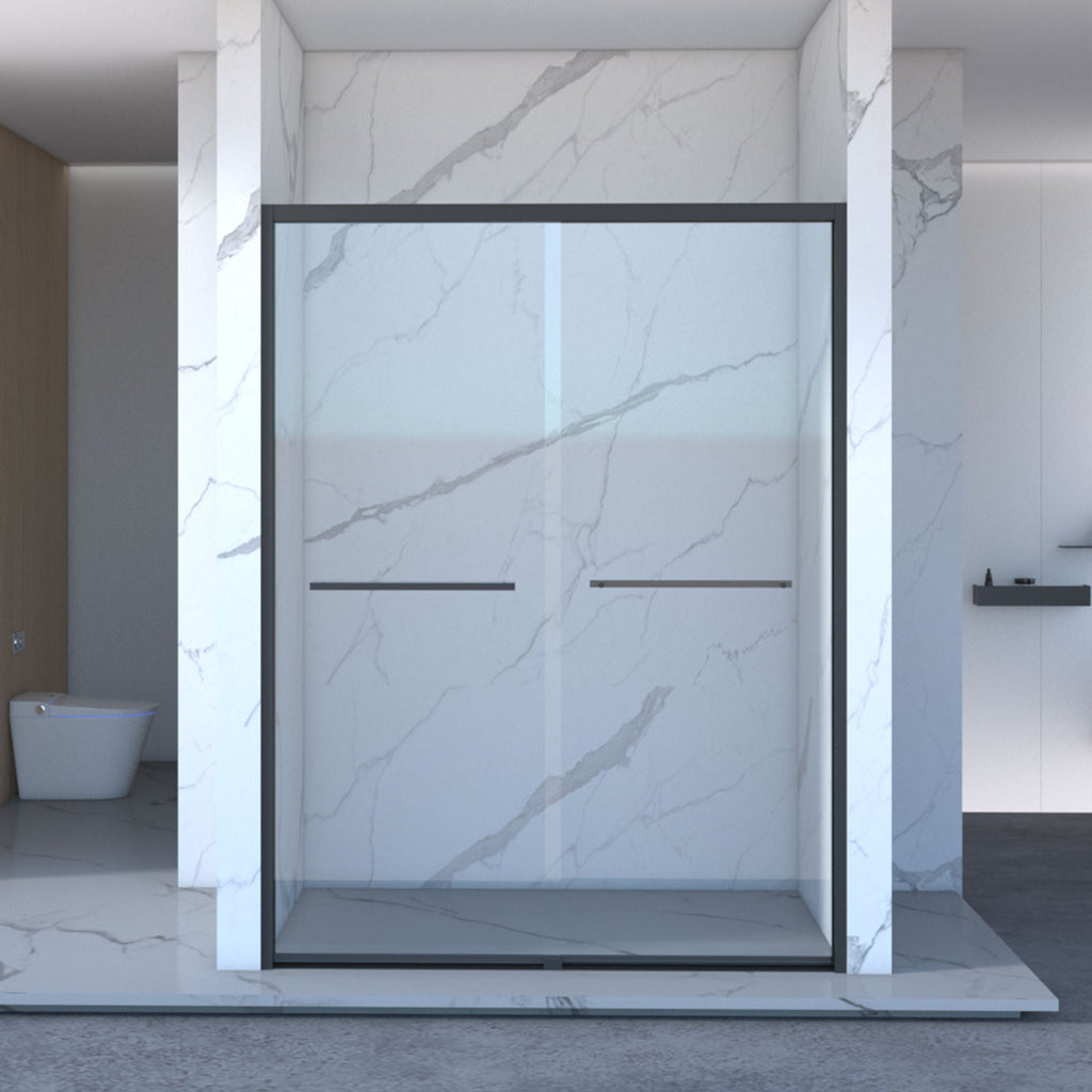 Double Sliding Shower Door with Tempered Glass - Matte Black