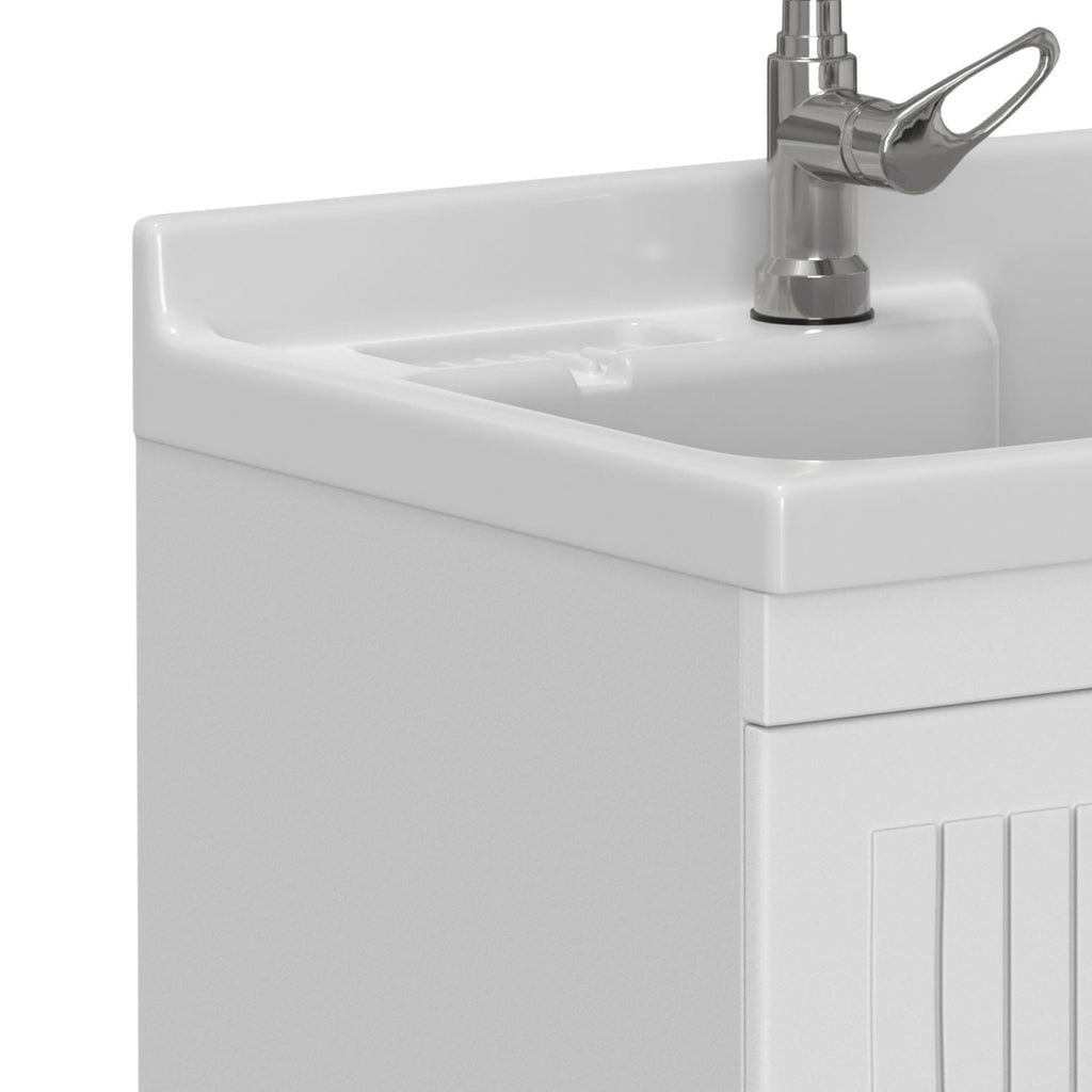 Laundry Cabinet with Stainless Steel Sink and Faucet - White