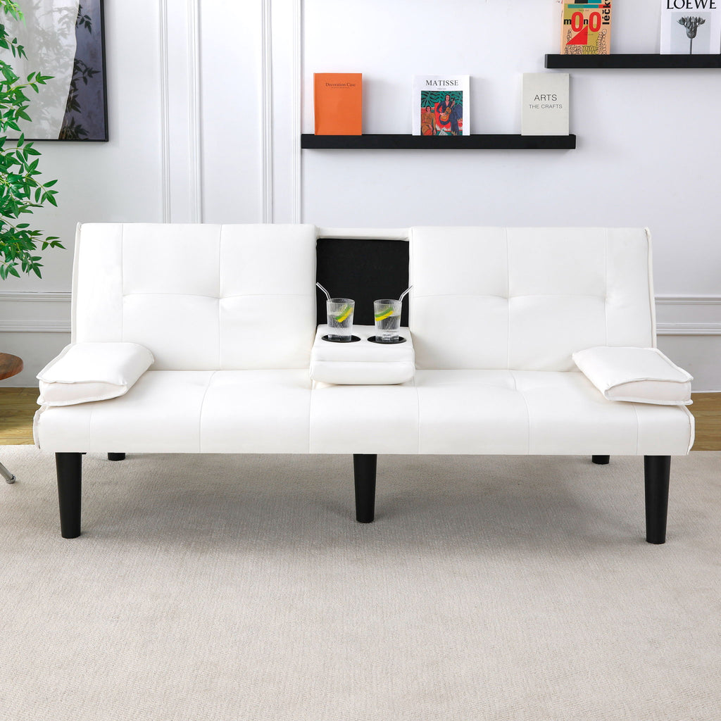 Foldable Sofa Bed with Cup Holder and Solid Wood Frame - Multiple Colors