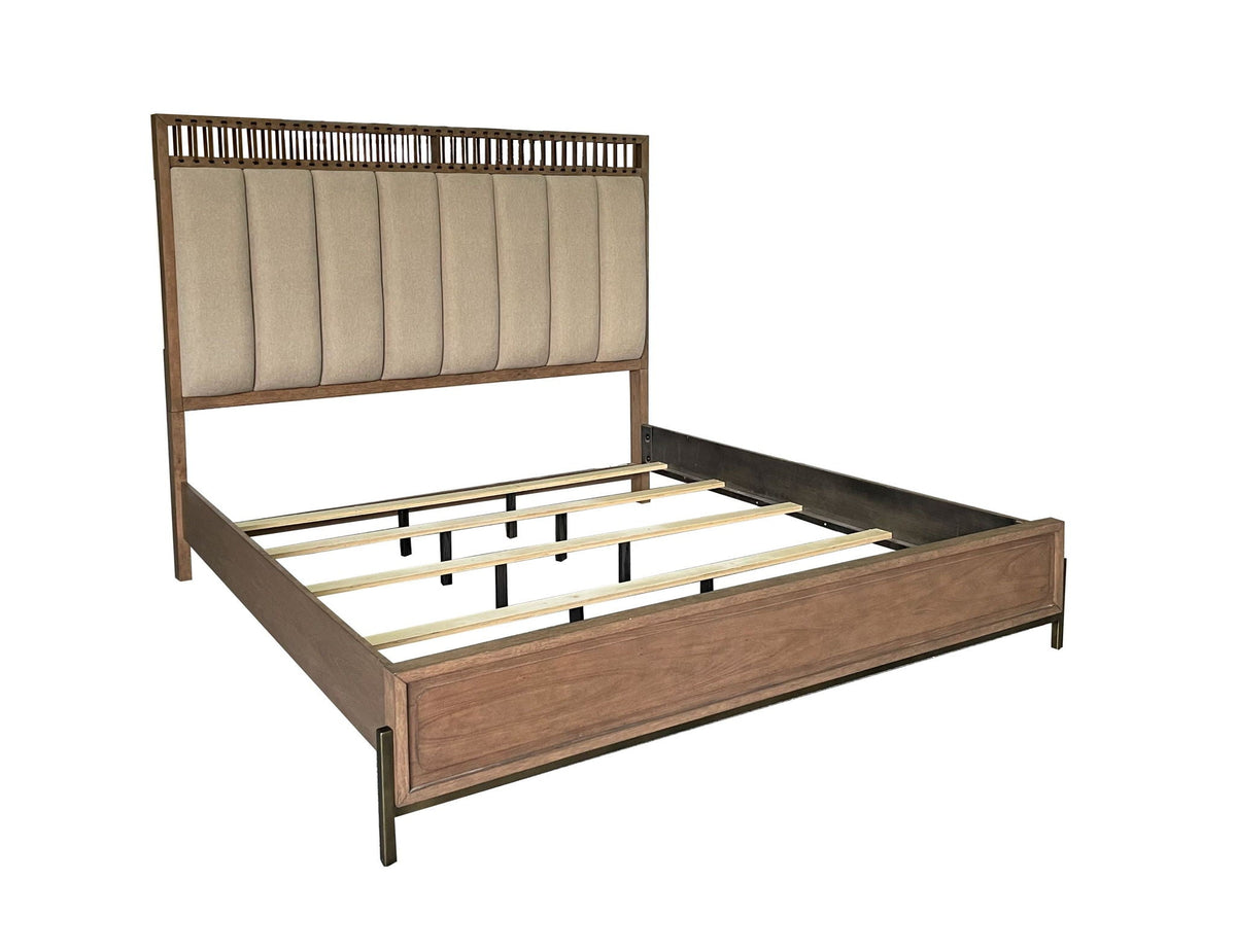 Light Brown Upholstered Panel Bed with Strap Detail - Queen or King