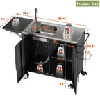 Outdoor Grill Table With Sink and Foldable Work Surface - Black