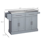 Rolling Kitchen Island with Stainless Steel Top and Ample Storage - Gray or White