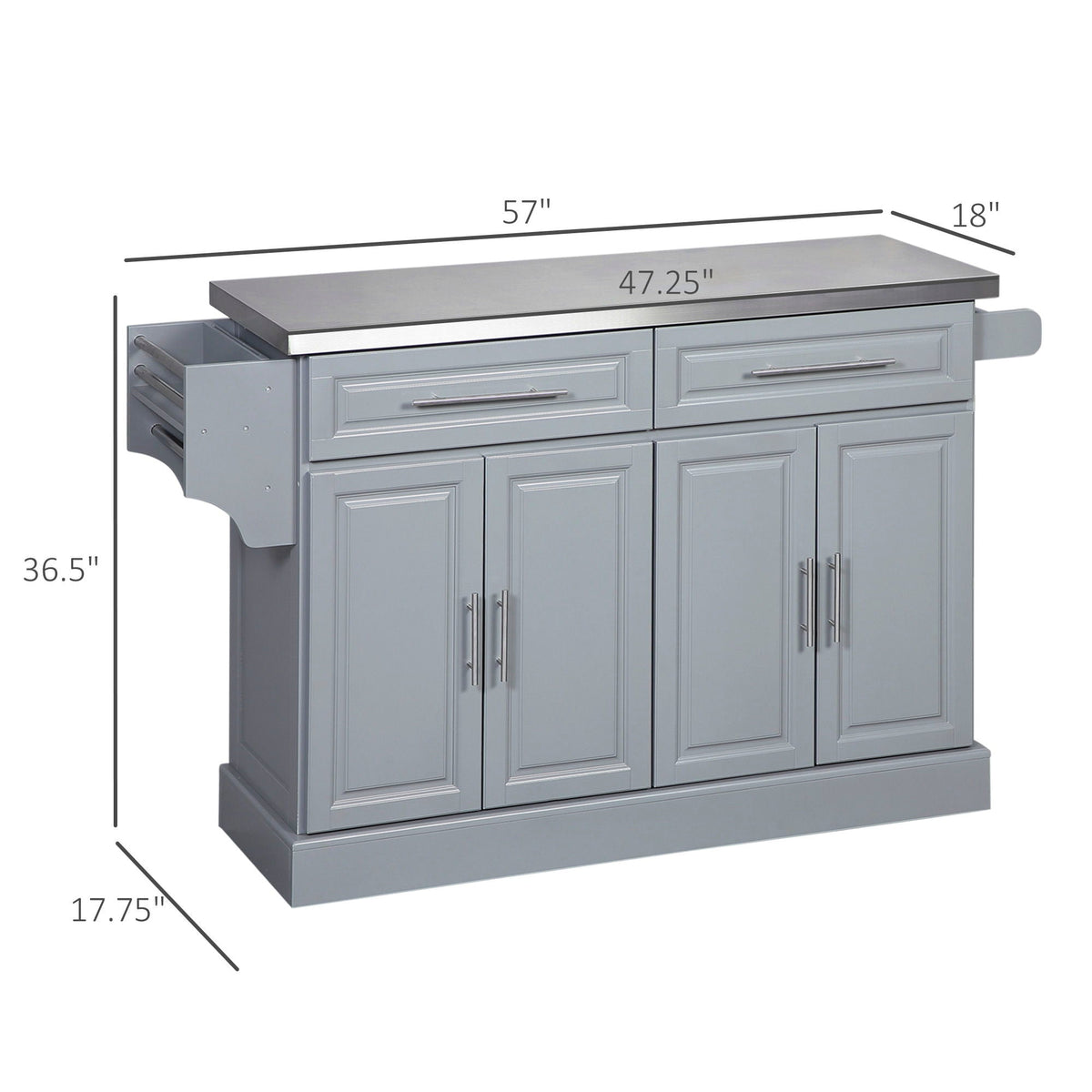 Rolling Kitchen Island with Stainless Steel Top and Ample Storage - Gray or White