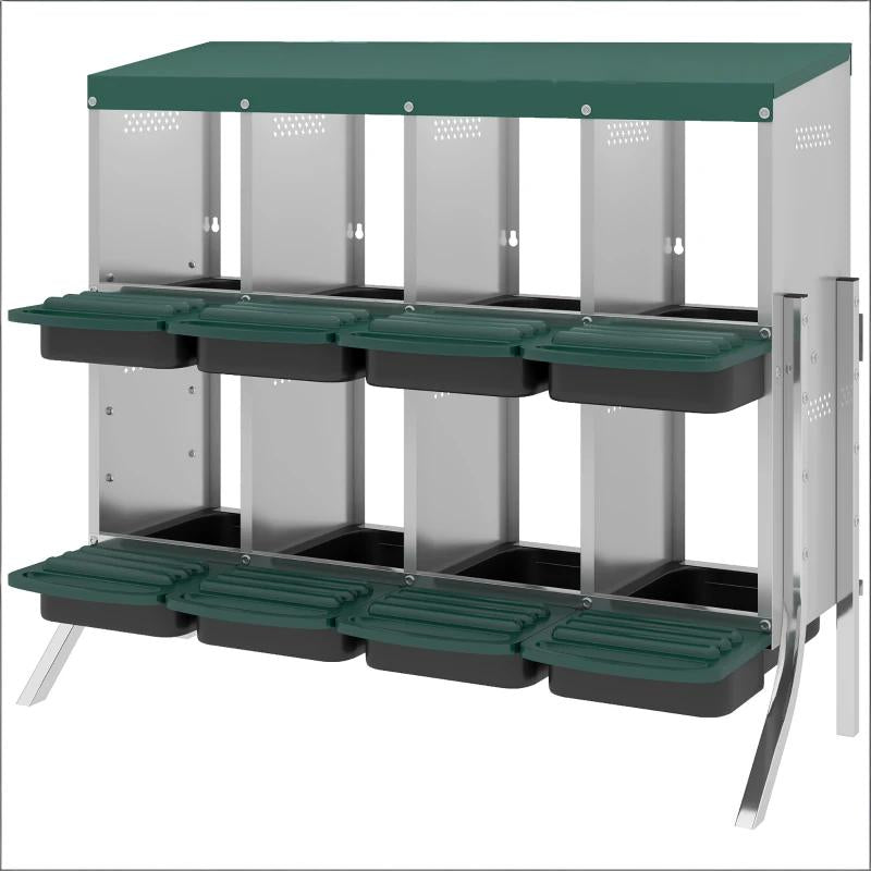 Metal Chicken Egg Laying Boxes with 8 Compartments and Waterproof Roof - Metallic