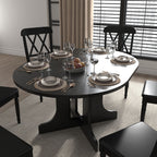 Expandable Oval Farmhouse Dining Table with Removable Leaf and X-Shaped Base - Black