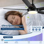 48" Black Ceiling Fan with Dimmable LED Light and Remote Control - Reversible Motor