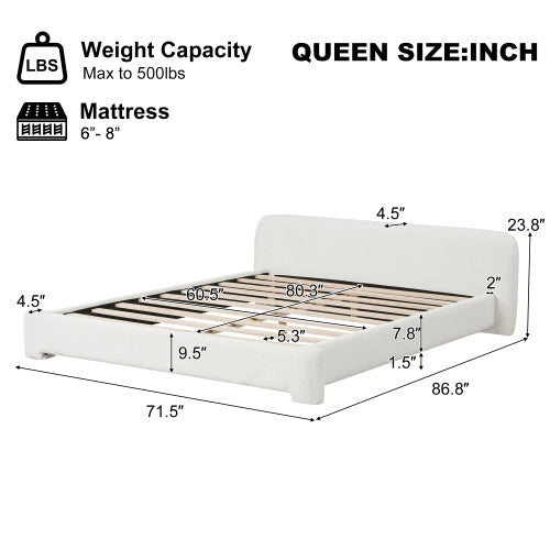 Cozy Upholstered Bed with Minimalist Frame - White Boucle