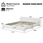 Cozy Upholstered Bed with Minimalist Frame - White Boucle