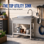 Stainless Steel Utility Sink with Large Compartment & Pull-Out Faucet - Silver