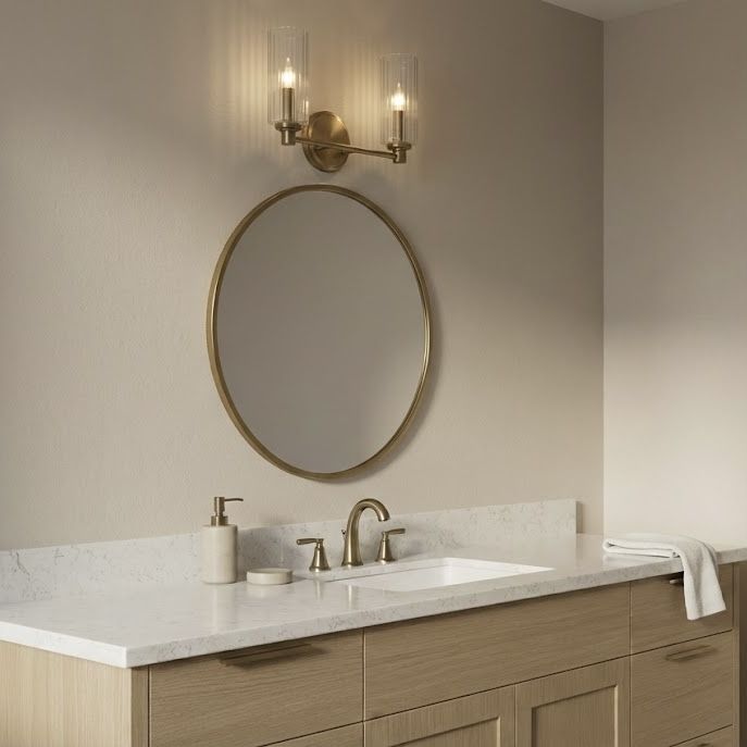 Regal Double Light Vanity With Clear Ribbed Satin - Antique Brass / Clear