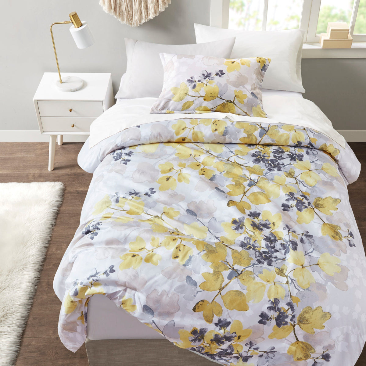 Yellow King Comforter Set with Bed Sheets - Botanical Design