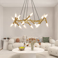 Golden Modern Chandelier Light Fixture with Branch Design - Gold