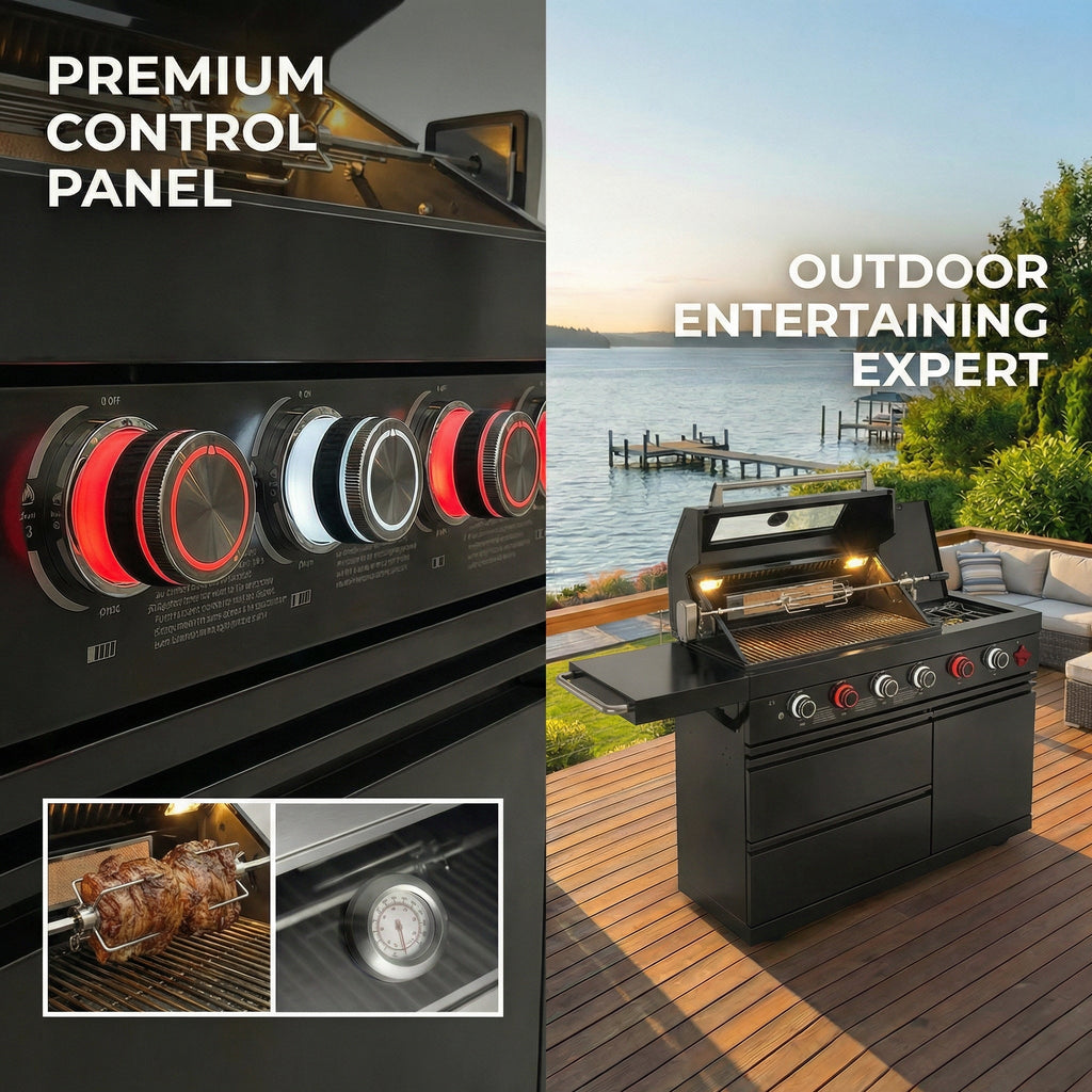 46-Inch 6-Burner Gas Outdoor Grill with LED Controls - Black