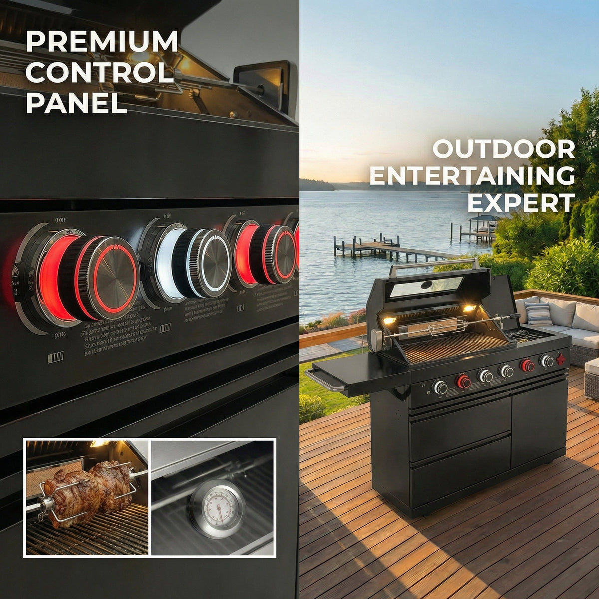 46-Inch 6-Burner Gas Outdoor Grill with LED Controls - Black