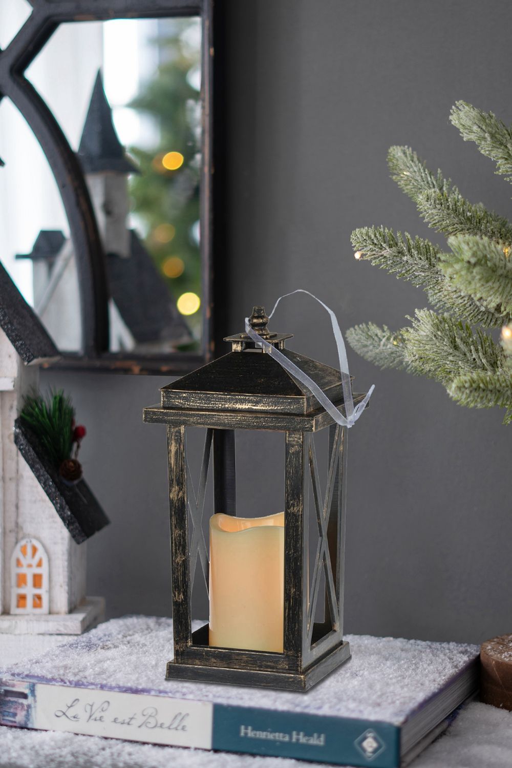 Black Lantern With LED Candle Set of 2 - Battery Operated