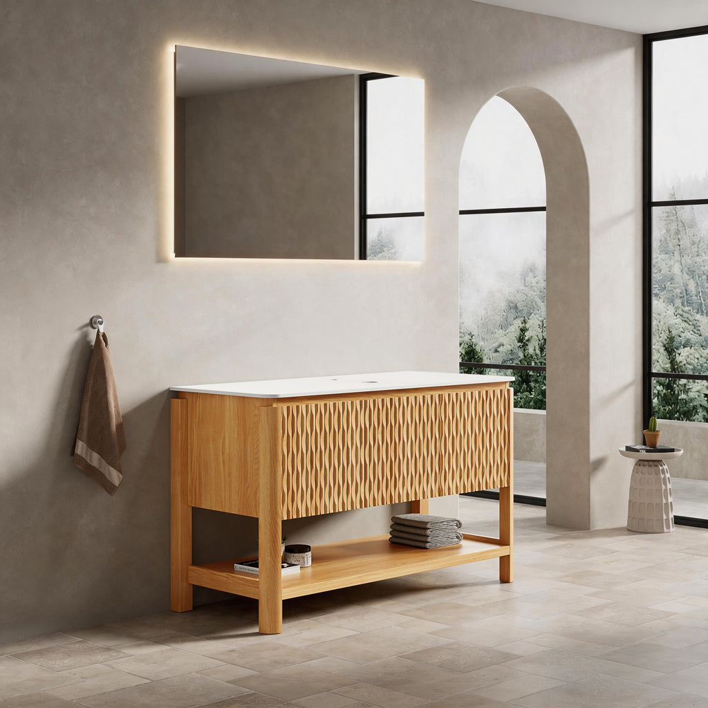 Sharma 48" Freestanding Cabinet with 3 Doors & Open Shelf - Carrara