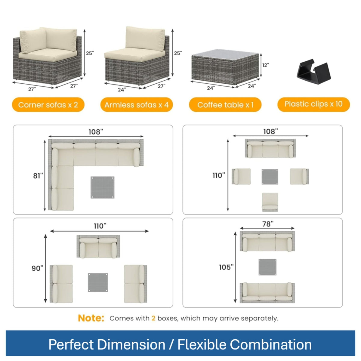 Modern Patio Set With Coffee Table - Weather-Resistant Frame - Multiple Colors