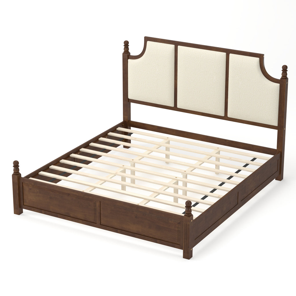 King Size Farmhouse Solid Wood Platform Bed Frame with 50.8" Tall Headboard - Walnut