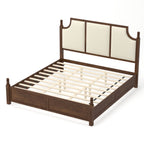 King Size Farmhouse Solid Wood Platform Bed Frame with 50.8" Tall Headboard - Walnut