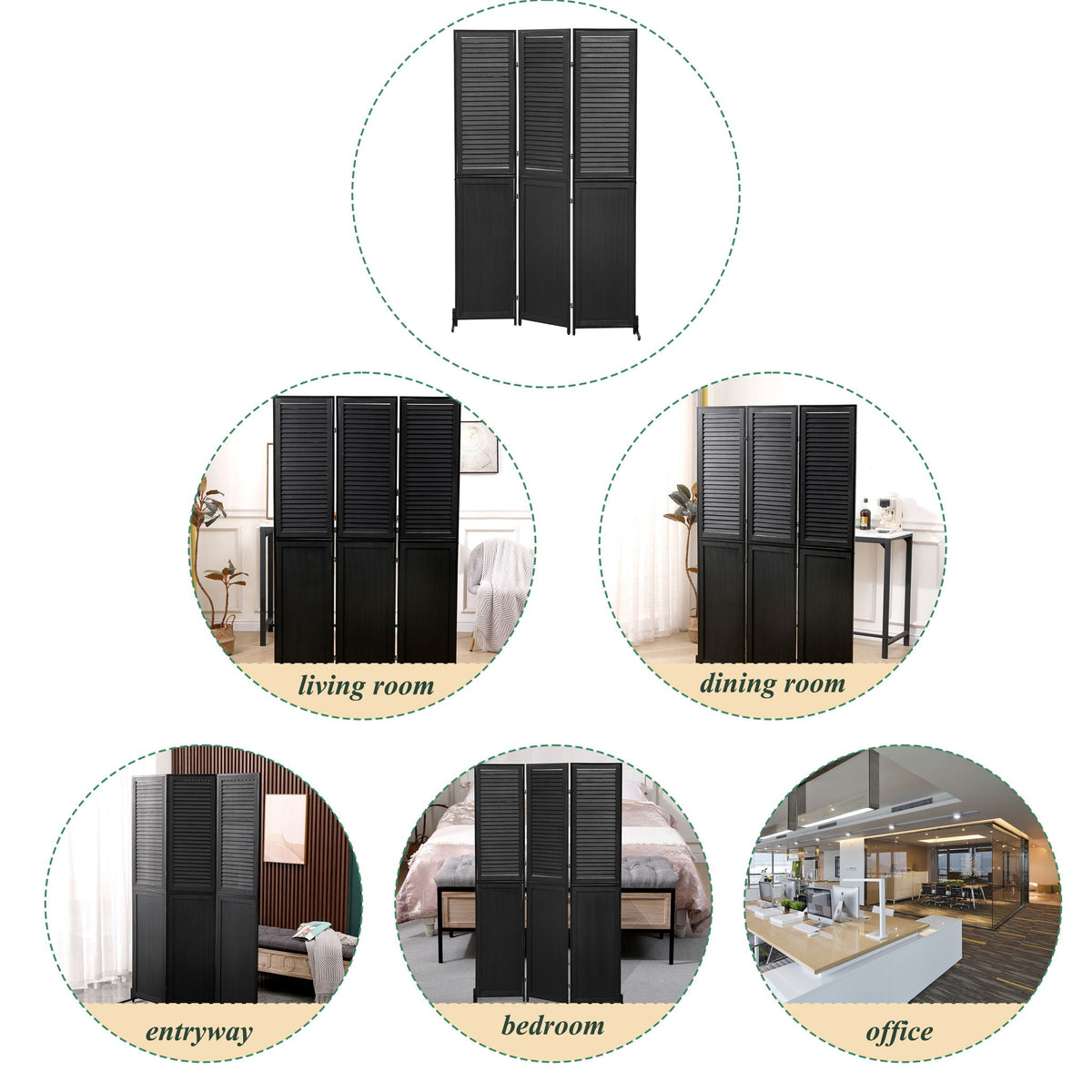 Rustic 3 Panel Room Divider with Metal Frame - Black or Light Brown