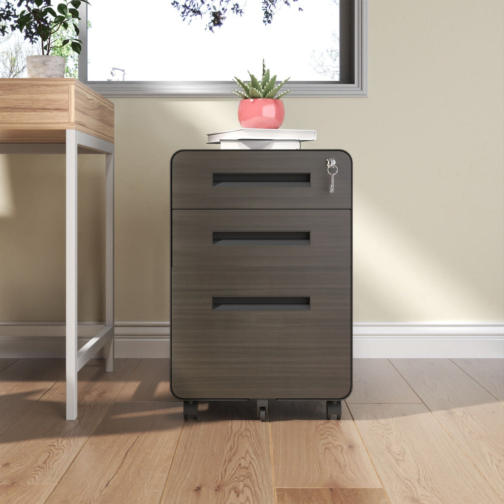 3-Drawer Mobile File Cabinet with Lock and Casters - Black or White