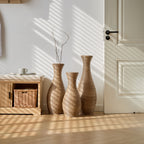 3 Piece Artificial Rattan Floor Vase Set with Modern Artistic Style - Beige