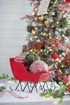 Red Iron Christmas Santa Sleigh Decoration with Durable Iron Construction
