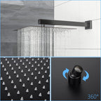 Square Shower System with Waterfall Tub Spout and Valve - Black