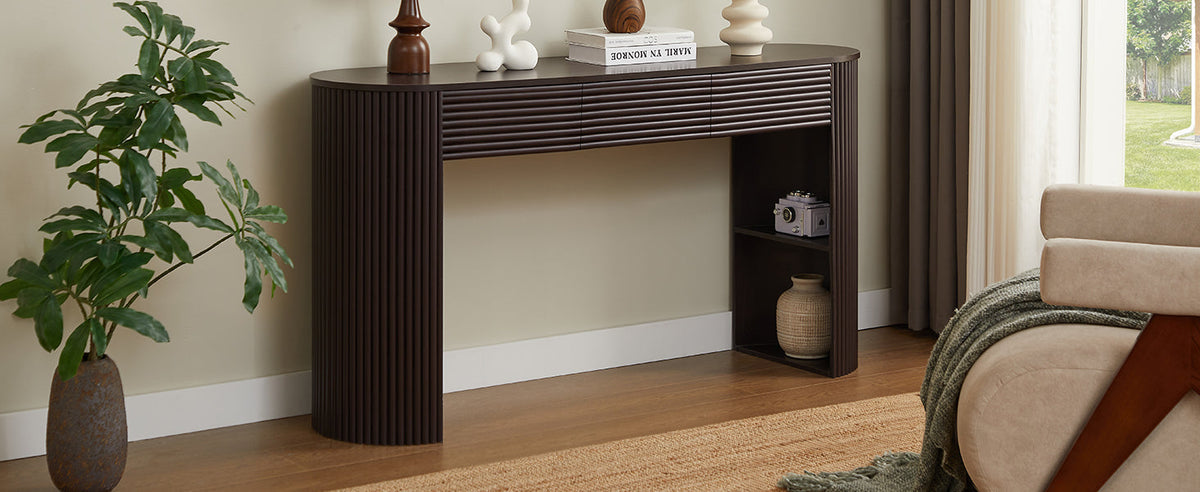 Retro Console Table with Storage and 3 Drawers - Espresso or Natural