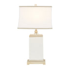Rectangular Ceramic Table Lamp with Ivory Base & Silver Accents - Ivory