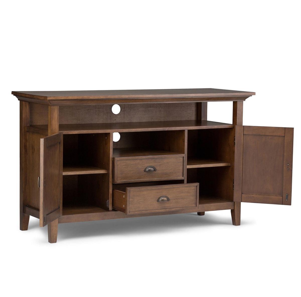 Tall TV Media Stand with Adjustable Storage - Rustic Natural Aged Brown