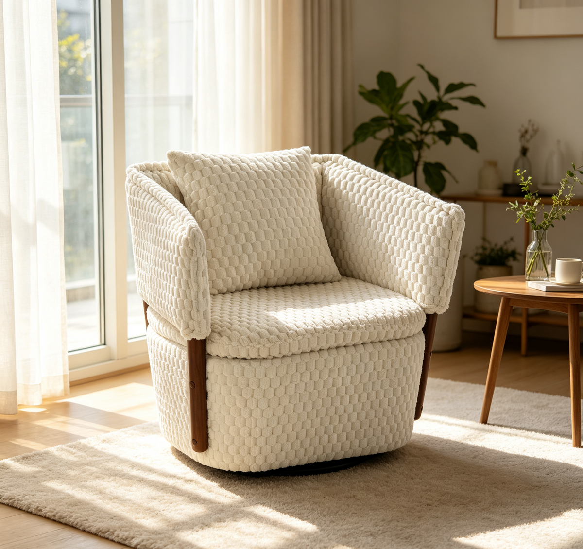 Mid Century Modern Accent Chair with Swivel Function - Corduroy