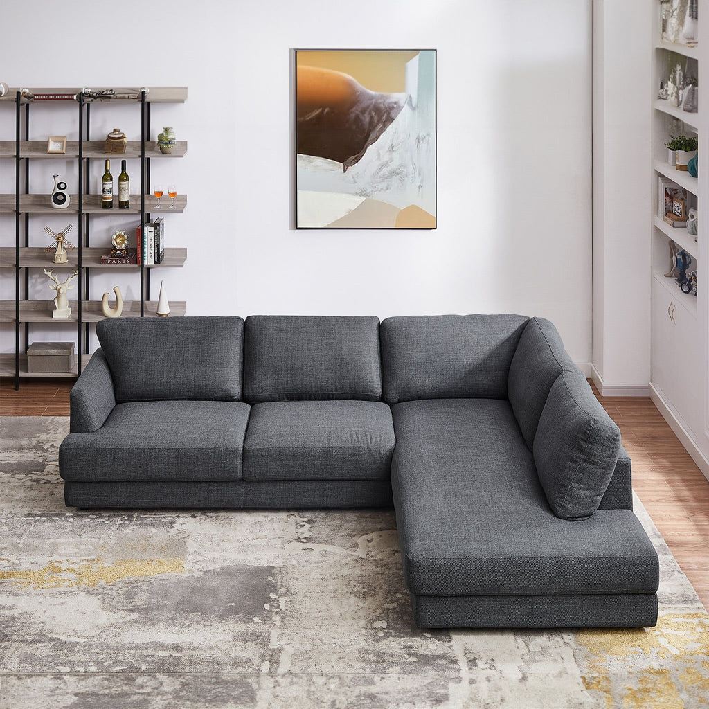 Comfortable Cozy Sectional Sofa with Solid Wood Frame - Pearl Silver or Dark Gray