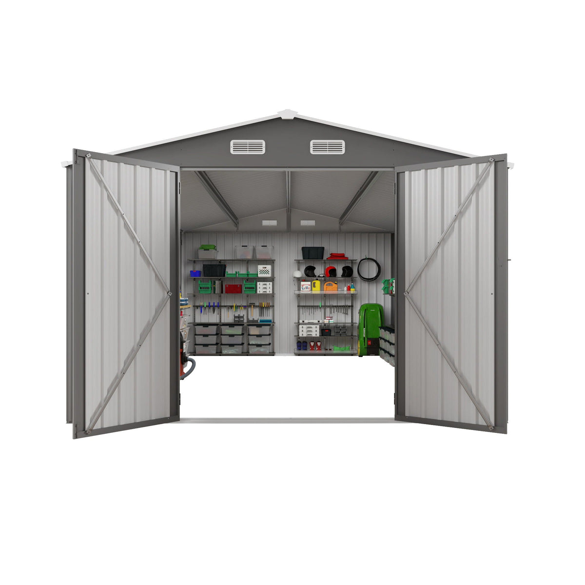 Outdoor Storage Shed with Lockable Doors - Dark Gray